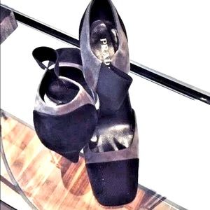 VTG PRADA Trendy Grey /Black Nubuck Heels 8 AUTHENTIC